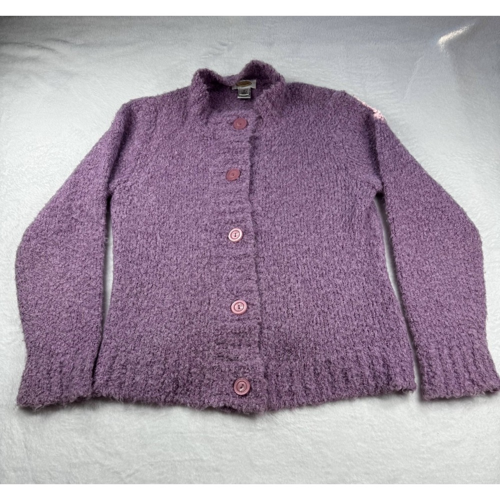 Talbots Cardigan Sweater Women's Medium Purple Button Front Mock Neck Gorpcore